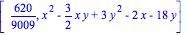 [620/9009, x^2-3/2*x*y+3*y^2-2*x-18*y]